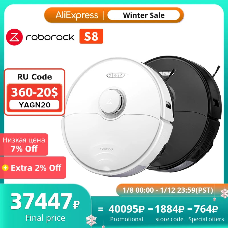 Roborock S8 Robot Vacuum cleaner,6000Pa Suction Dual Brush with 3D Structured Light Obstacle Avoidance, from roborock S7 upgrade