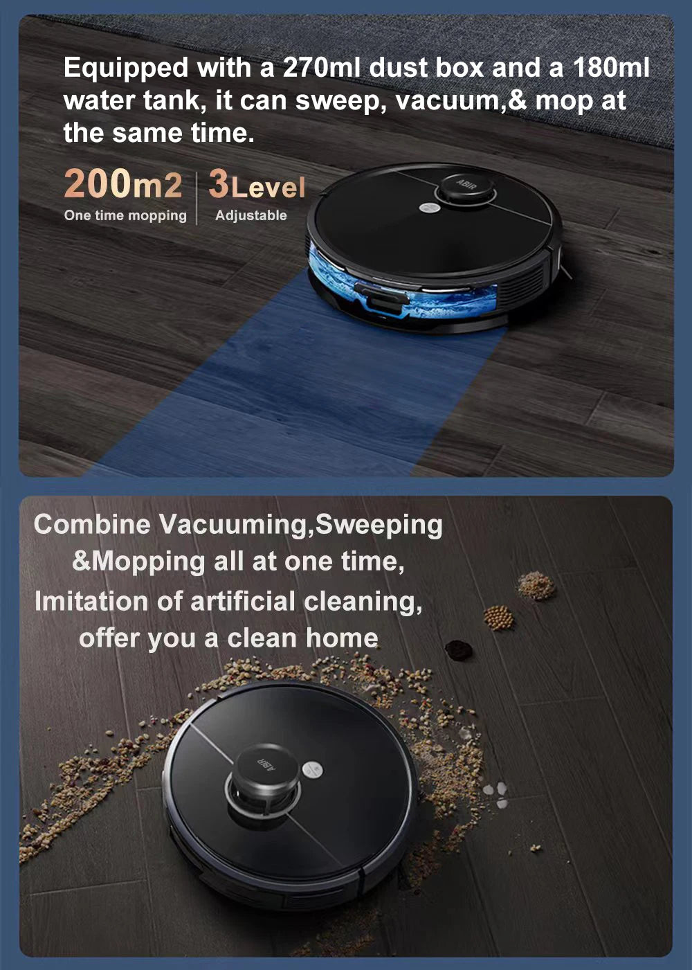 ABIR R30 Robot Vacuum Cleaner with Auto-empty Dock & 6500PA Suction