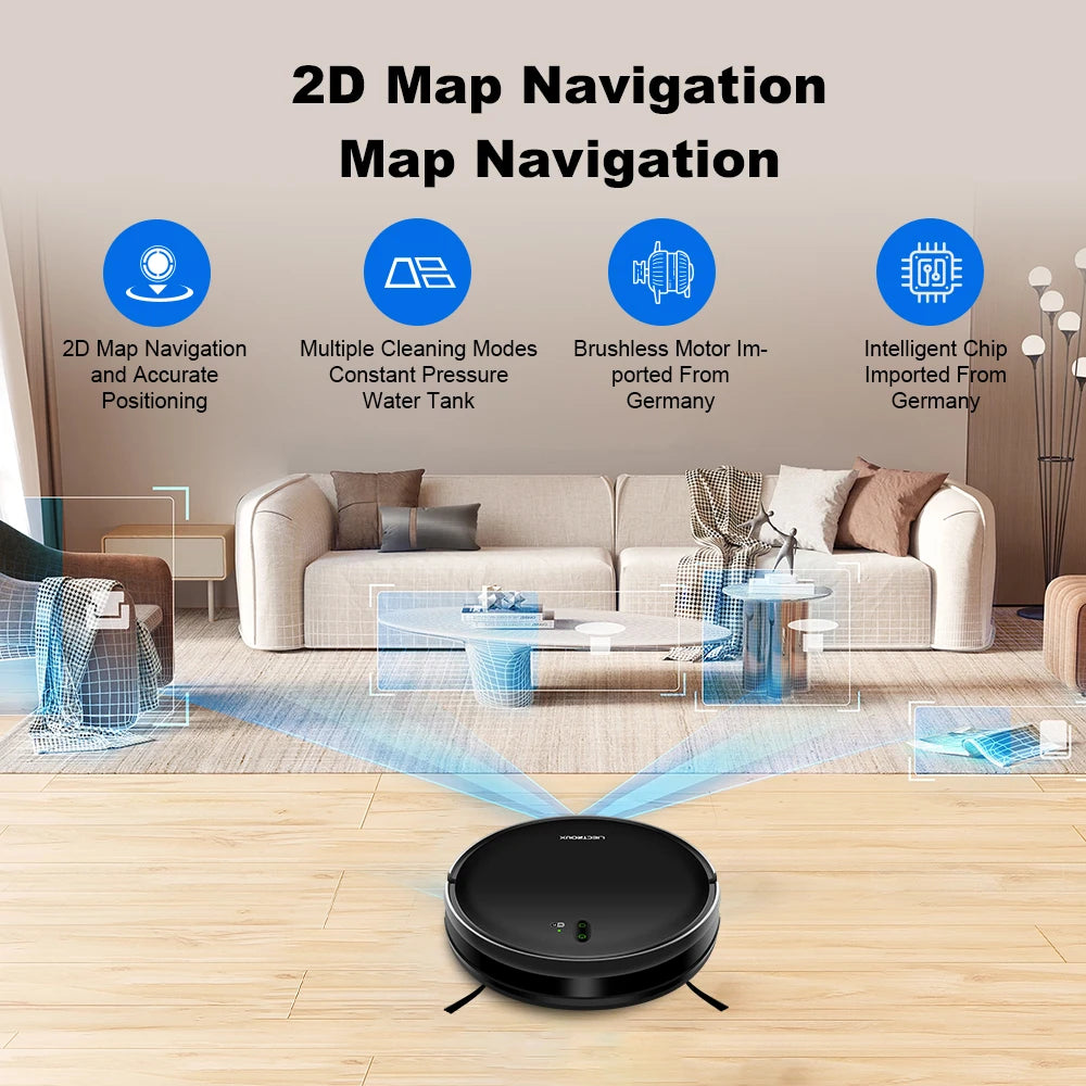 LIECTROUX L200 Robot Vacuum Cleaner & Wet Mop Combo,Smart Mapping,WiFi App,4KPa,Brushless Motor,Ideal for Pet Hair,Carpet,Floor