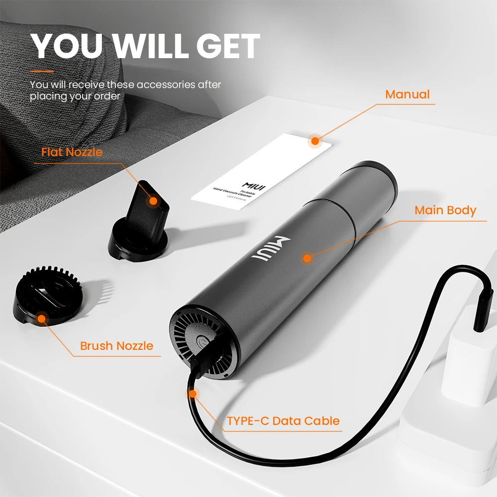 MIUI Mini Cordless and Handheld Portable Vacuum Cleaner with Rotatable Nozzle & 9000pa Suction