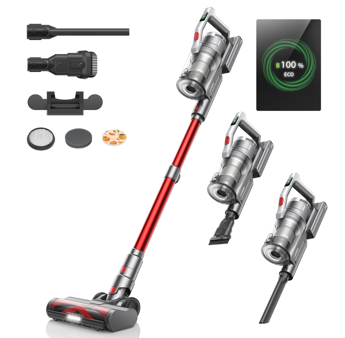 LARESAR Elite 6 38000PA Cordless Vacuum Cleaner Handheld Smart Home Appliance 55 mins Runtime Removable Battery 500W Wireless