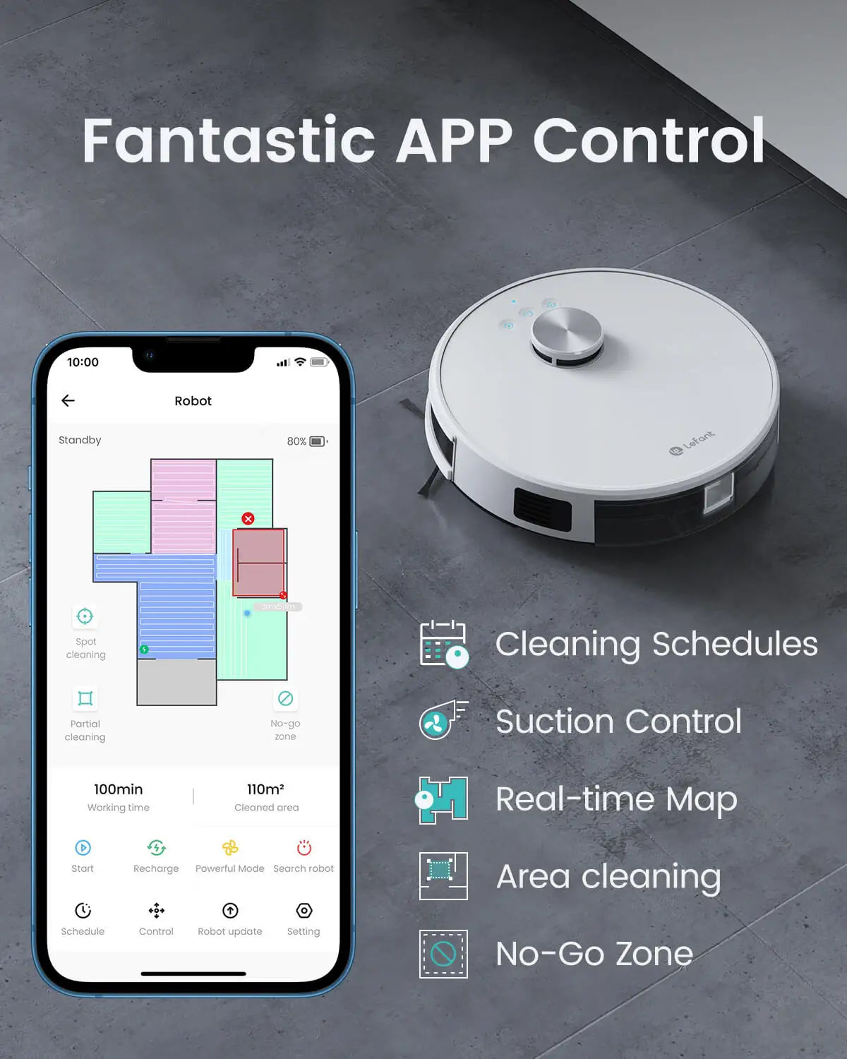 Lefant LDS M1 Robot Vacuum Cleaner Sweep Mop Lidar Navigation Real-time Map No-go Zone Area APP Control for Hard Floors Pet Hair