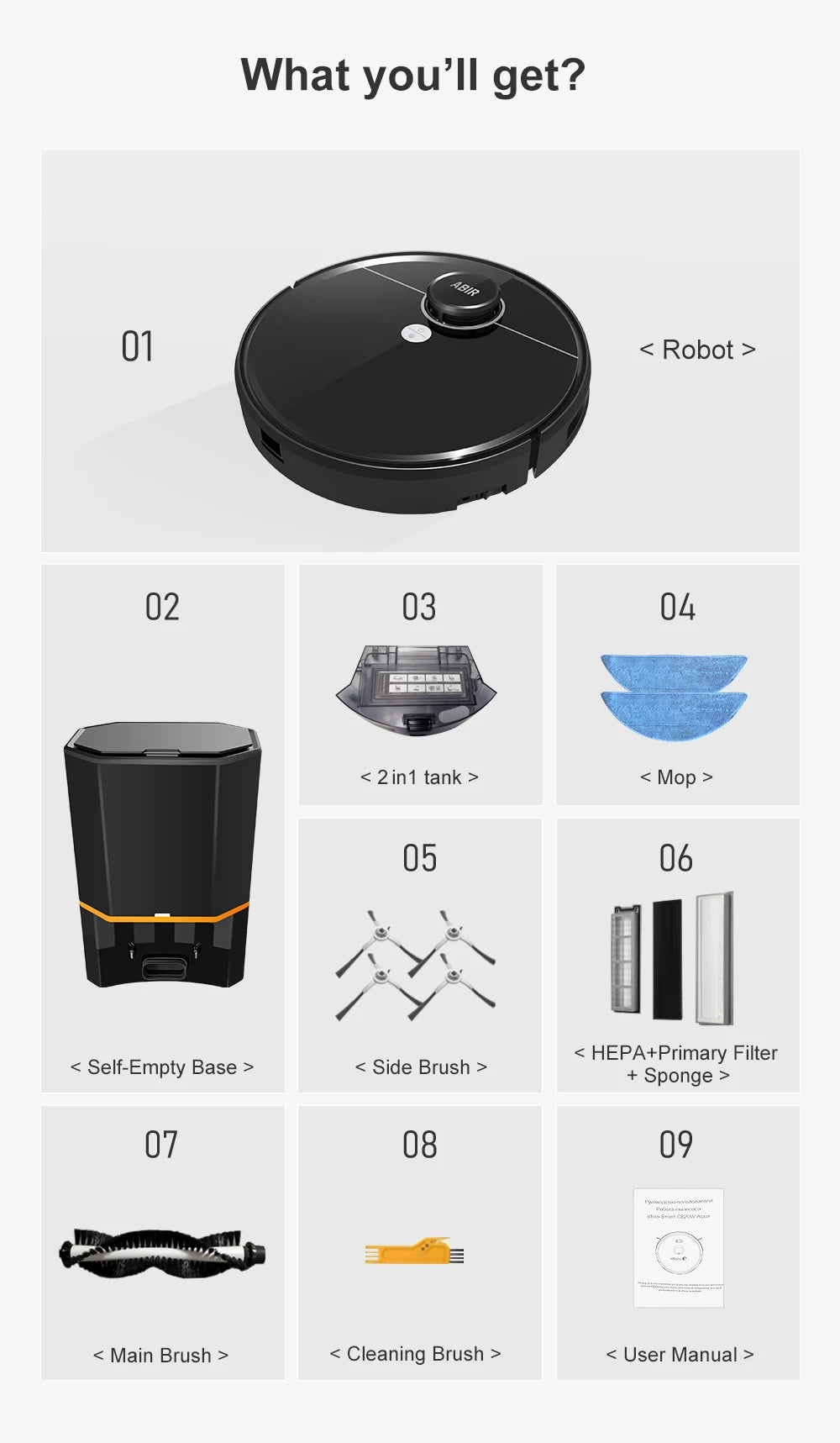 ABIR R30 Robot Vacuum Cleaner with Auto-empty Dock & 6500PA Suction