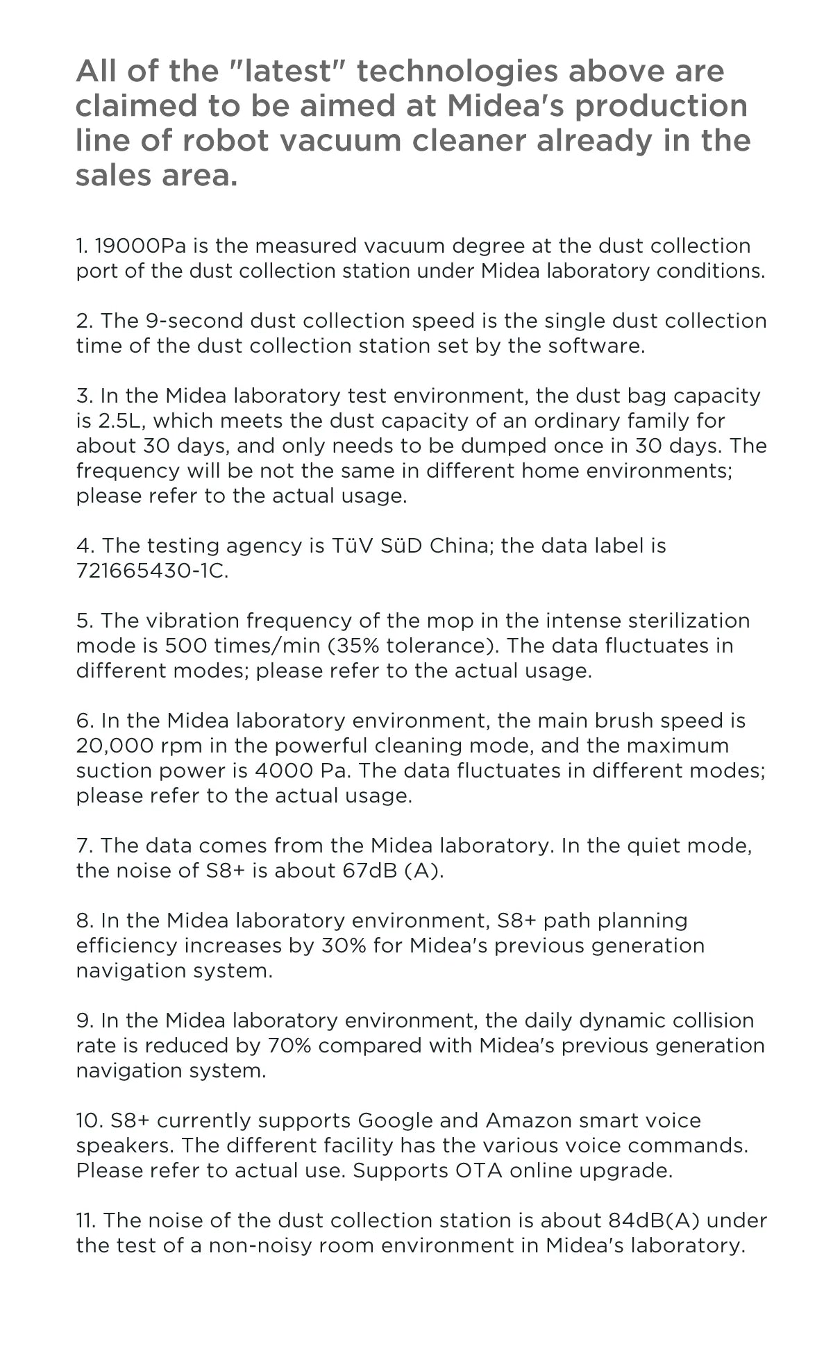 Midea S8+ Robot Vacuum Cleaner for Home Electrolysis Disinfection Vibration Mopping Smart Vacuum Cleaner Dust Collect Station