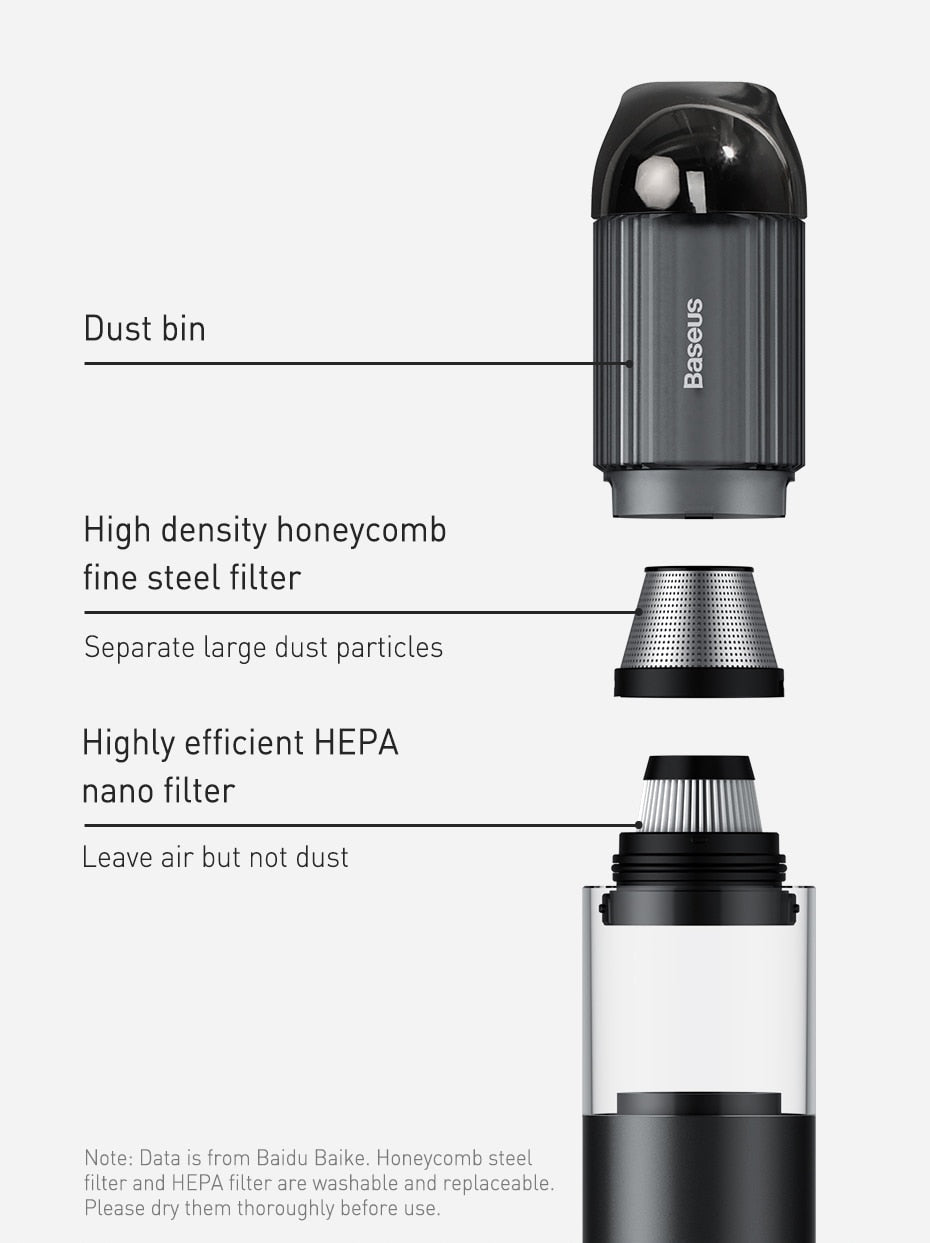 Baseus Cordless and Portable Car Vacuum Cleaner inc Powerful 15000PA Suction