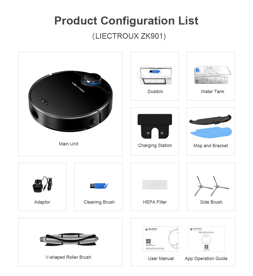 Liectroux ZK901 Robot Vacuum Cleaner with Lidar Navigation & Dual Functions